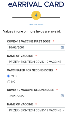 e arrival cardの登録手順ワクチン情報